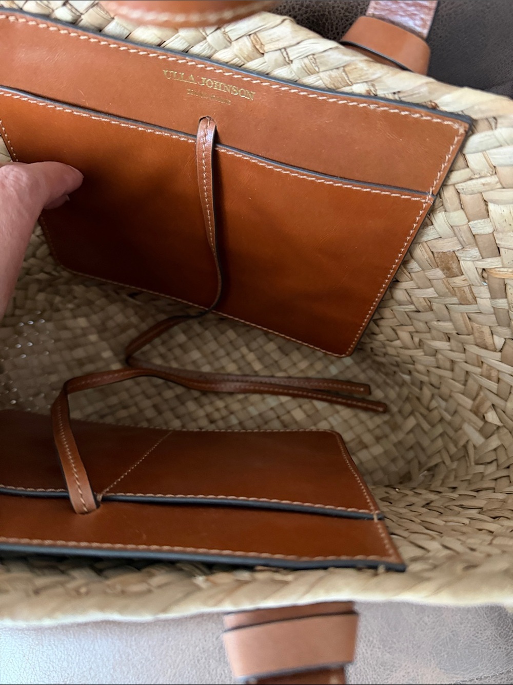 Ulla Johnson Natural Straw Tote with Brown Leather Braided Handles - Picture 5 of 7